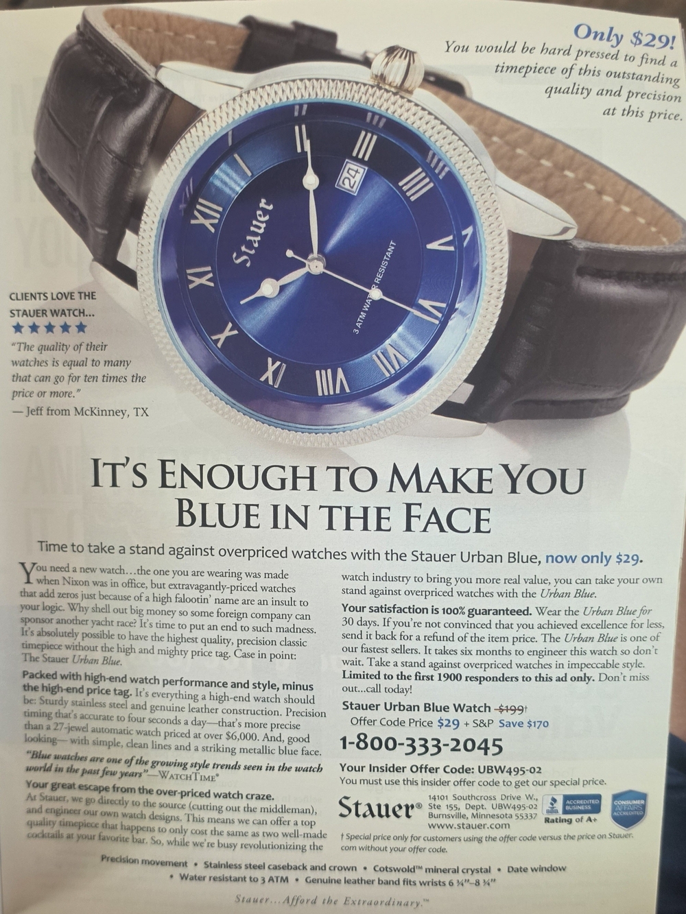 Stauer Urban Blue Wall Art - Blue Watch Face Print